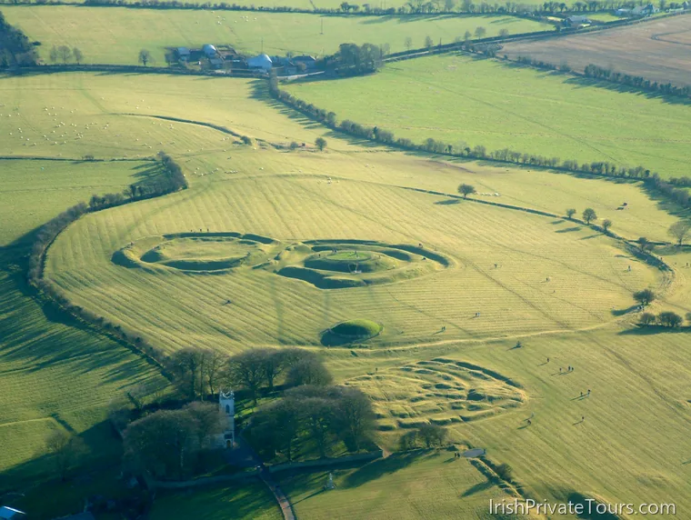 Aerial view of the Hill of Tara ceremonial landscape in County Meath